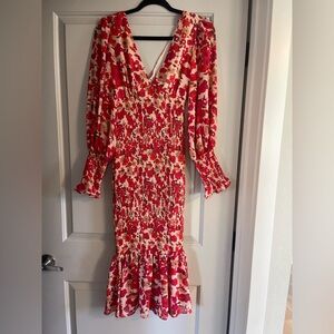 Lenon Red and White Smocked Ruffled Tiered Sundress